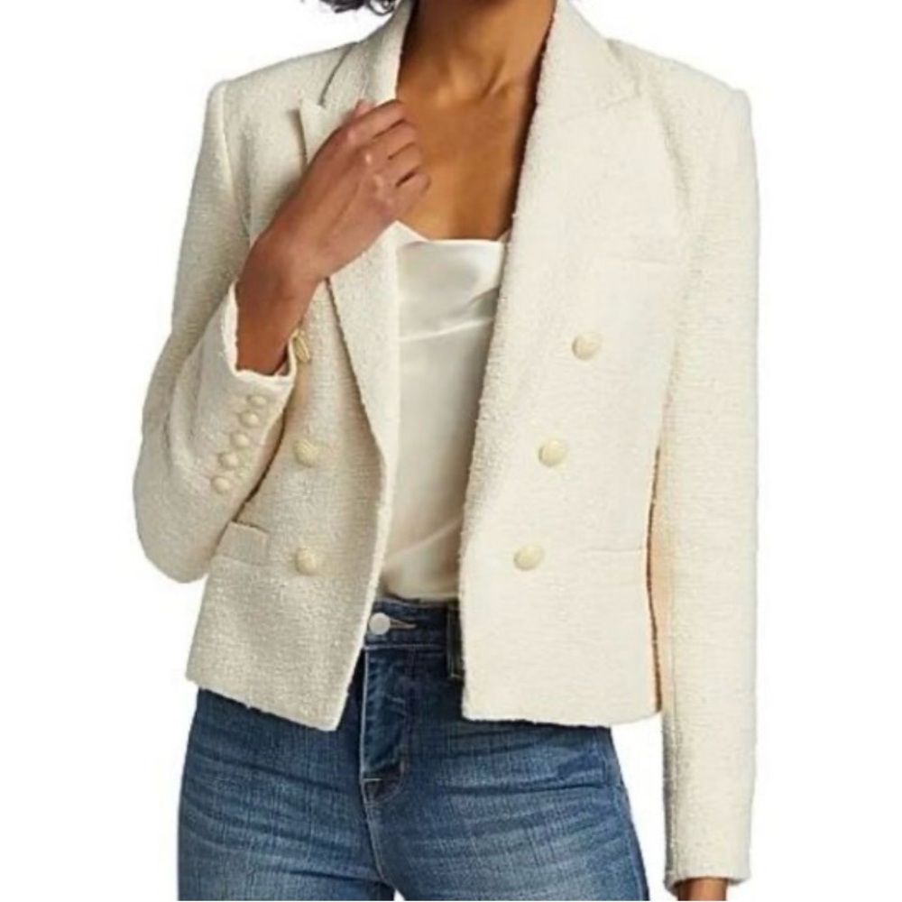 L'AGENCE Brooke Blazer Open Front Cream Ecru Jacket Boucle New $595 Revolve